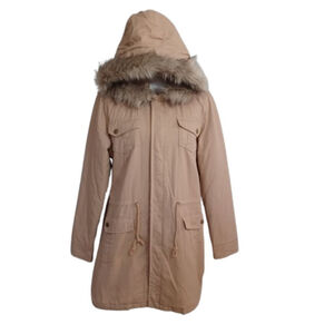 Women's Joe Boxer Beige Brown Faux Fur Hooded Utility Jacket XL